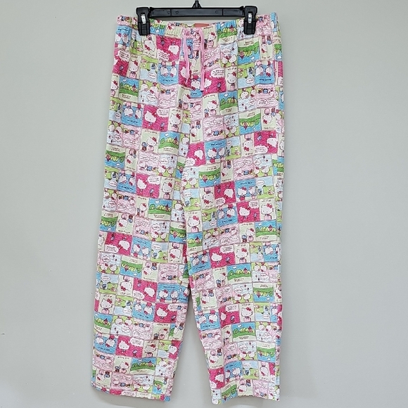 Hello Kitty Pink and Green Flannel Pajama Bottoms 2 Sizes, L & XL - Picture 1 of 8